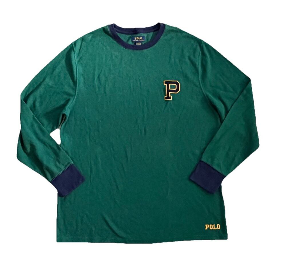 Polo Ralph Lauren Green Waffle Thermal Knit Long Sleeve Mens Shirt Top 2XL Logo